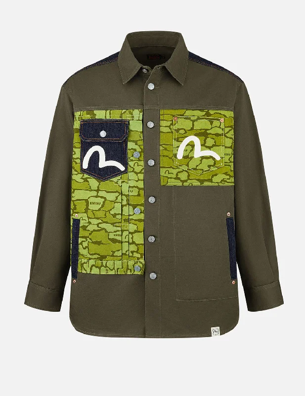 Seagull Print and Hybrid Ishigaki Camouflage Regular Fit Shirt Jacket