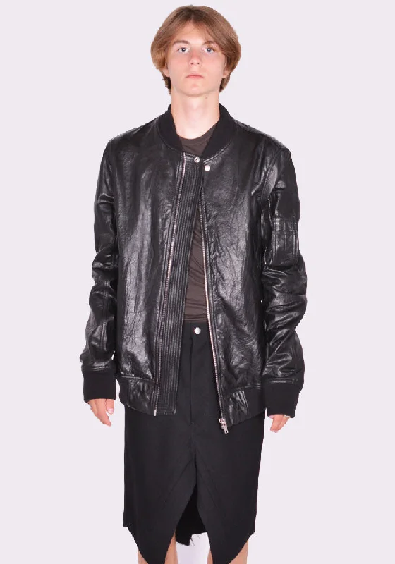 RICK OWENS MEN RU02D6789 LBW CLASSIC FLIGHT LEATHER JACKET BLACK