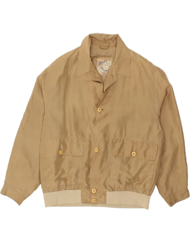 MALAGRIDA Mens Bomber Jacket UK 40 Large Beige Silk