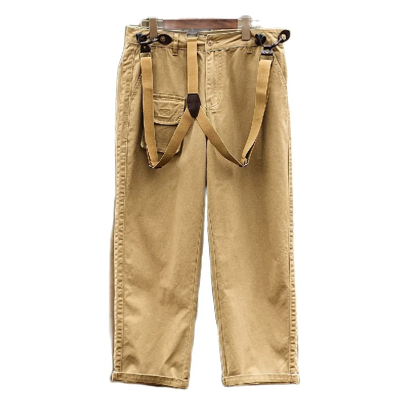 Mens Suspender Pants Loose Straight Multi-pockets Khaki Overalls