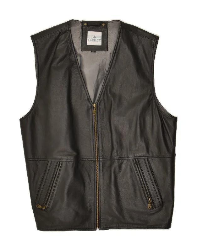 VIA CORTESA Mens Leather Gilet IT 52 XL Black Leather