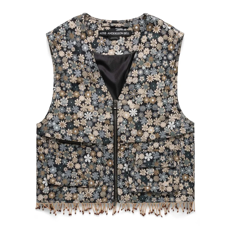 FLOWER V-NECK ZIP-UP VEST