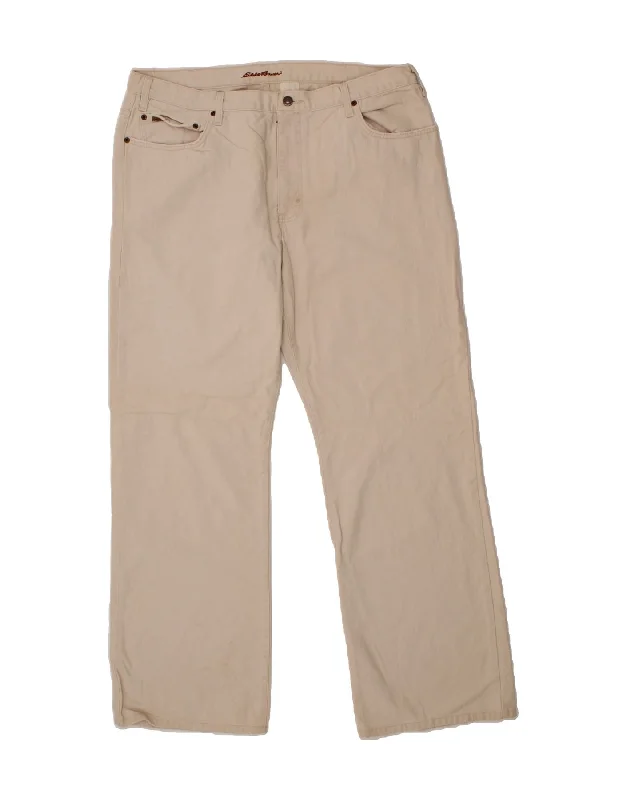 EDDIE BAUER Mens Straight Casual Trousers W40 L34 Beige Cotton