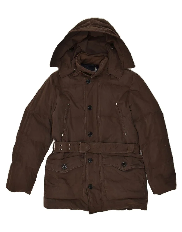 MARINA YACHTING Mens Hooded Padded Coat IT 48 Medium Brown Cotton