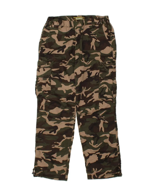 VINTAGE Mens Straight Cargo Trousers W38 L32 Green Camouflage Polyester