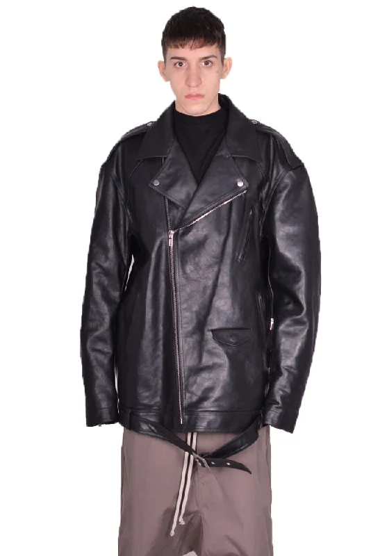 RICK OWENS MEN RU01D3773 JUMBO LUKE STOOGES LEATHER JACKET BLACK