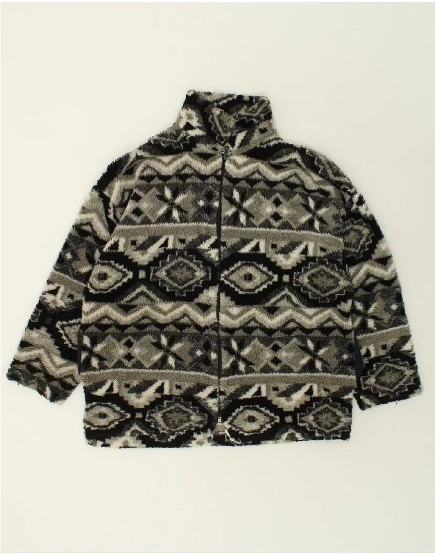 VINTAGE Mens Fleece Jacket UK 42 XL Grey Fair Isle