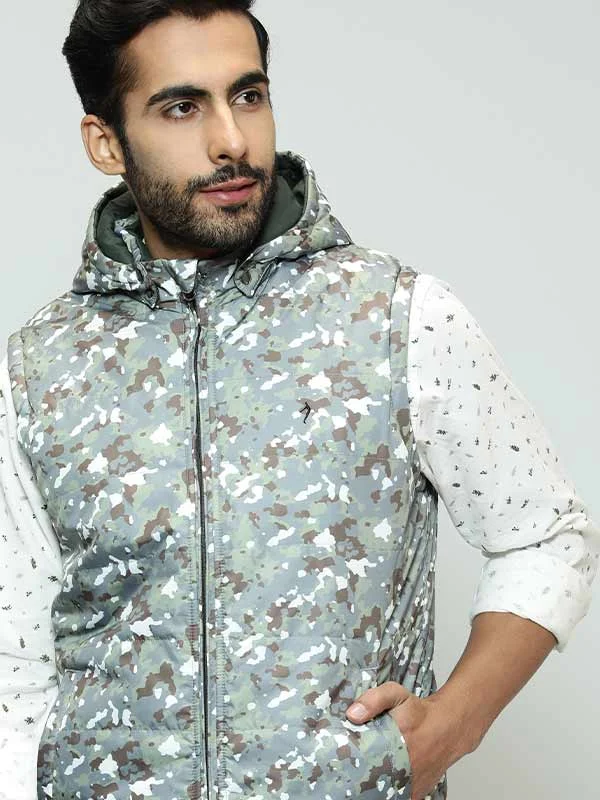 Men Printed Sleeveless Gilet Jacket