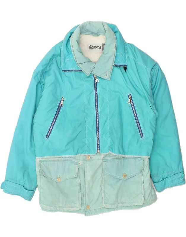 NORDICA Mens Hooded Padded Jacket IT 50 Large Turquoise Colourblock Cotton