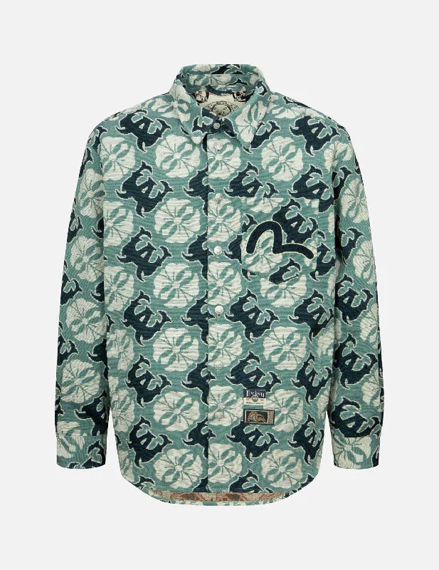 Allover Kamon and Logo Jacquard Regular Fit Tapestry Jacket