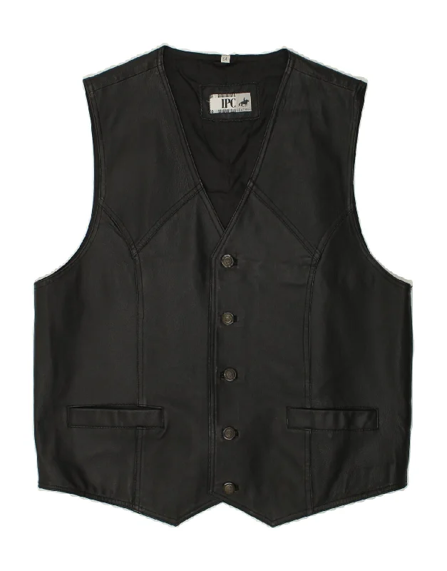 VINTAGE Mens Leather Waistcoat IT 54 XL Black Leather