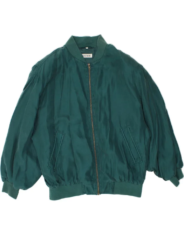 VINTAGE Mens Bomber Jacket IT 52 XL Green Silk