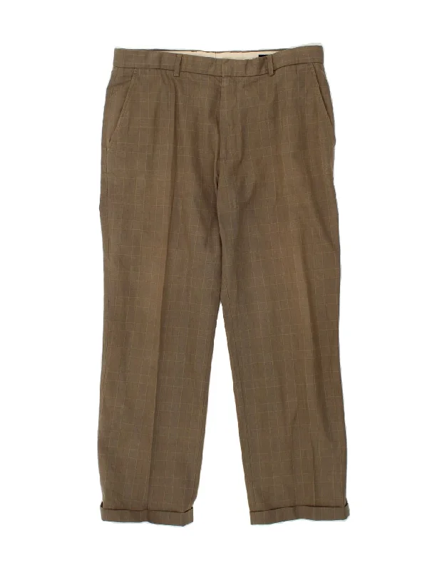 BANANA REPUBLIC Mens Straight Chino Trousers W36 L32 Brown Check Cotton