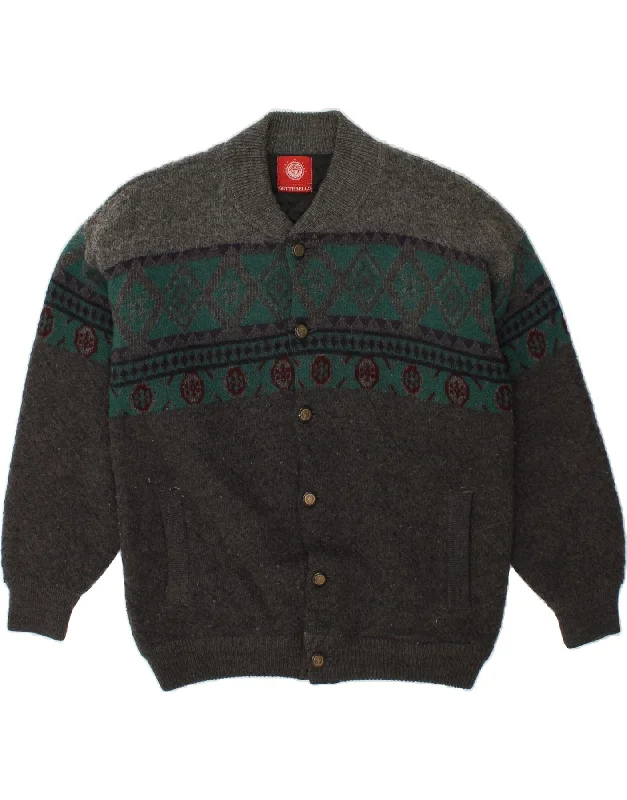 SETTEBELO Mens Knit Bomber Jacket UK 38 Medium Grey Fair Isle