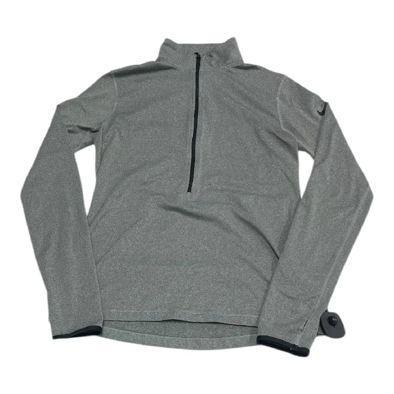 Athletic Top Long Sleeve Collar By Nike In Grey, Size: L