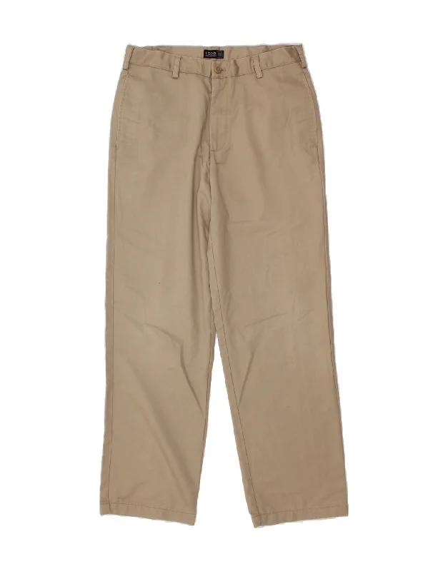 IZOD Mens Straight Chino Trousers W32 L32 Beige Cotton