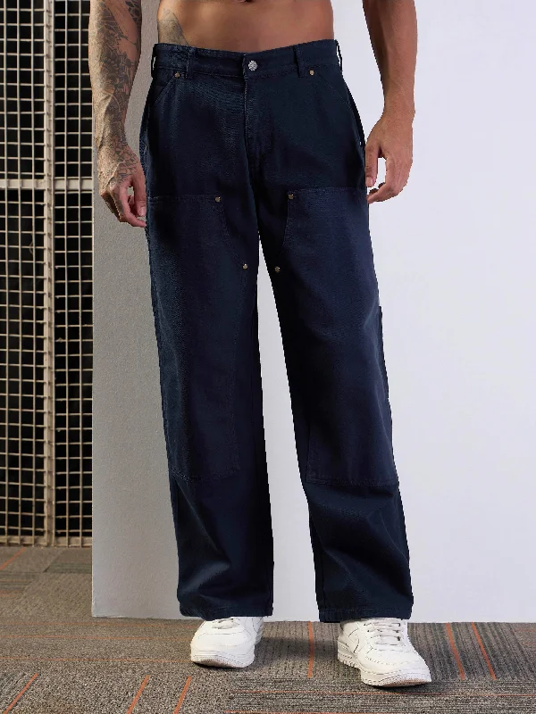 Men Navy Blue Relax Fit Carpenter Jeans