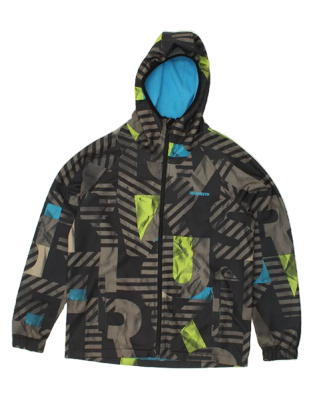 QUIKSILVER Mens Hooded Windbreaker Jacket UK 36 Small Grey Patchwork