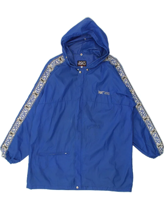 ASICS Mens Graphic Hooded Rain Jacket UK 42 XL Blue Nylon