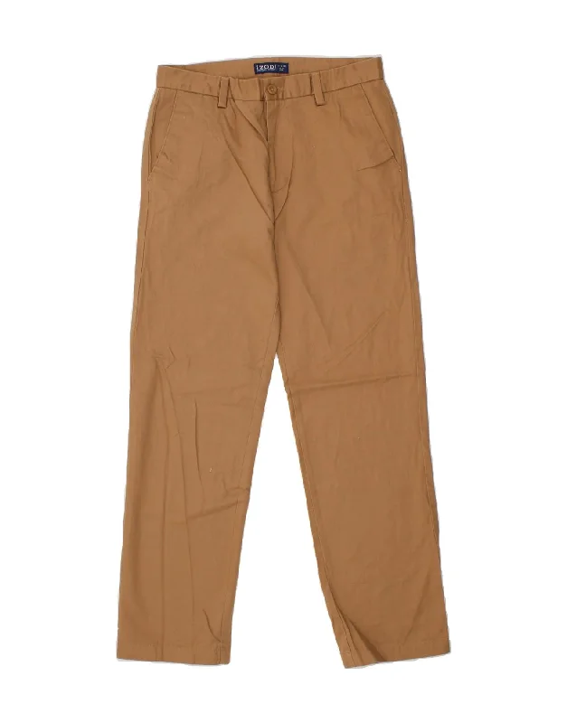 IZOD Mens Slim Fit Chino Trousers W32 L32 Brown Cotton