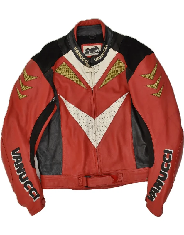 VANUCCI Mens Motorcycle Graphic Biker Jacket Size 58 4XL Red Leather