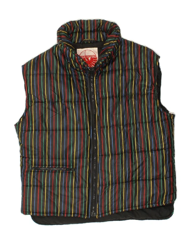 VINTAGE Mens Padded Gilet IT 46 Small Black Striped Polyamide