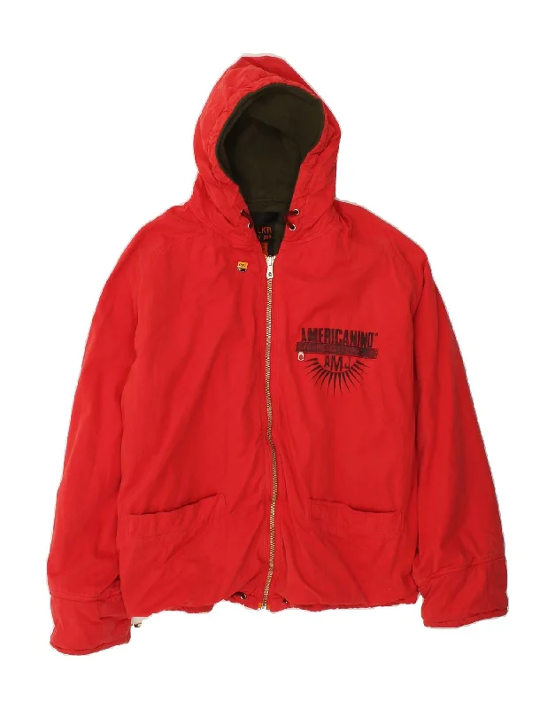 AMERICANINO Mens Hooded Windbreaker Jacket UK 42 XL Red