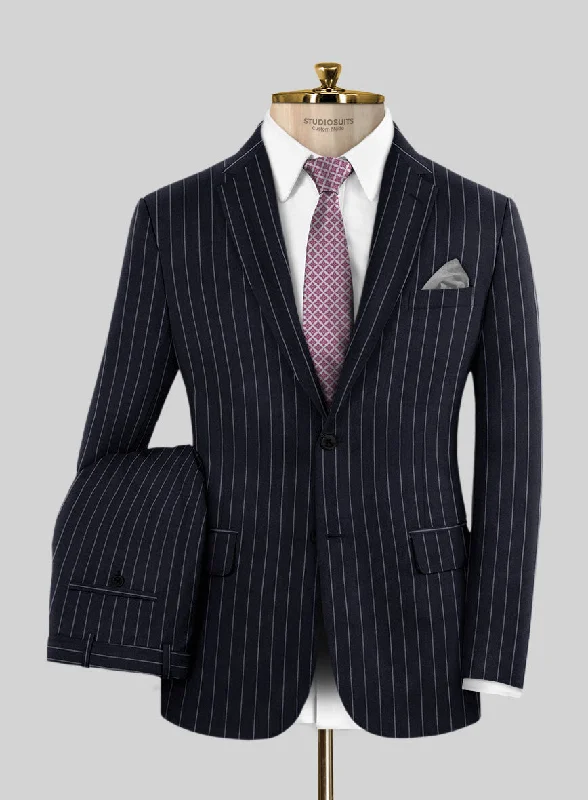 Hardy Minnis Blue Rope Stripe Wool Suit