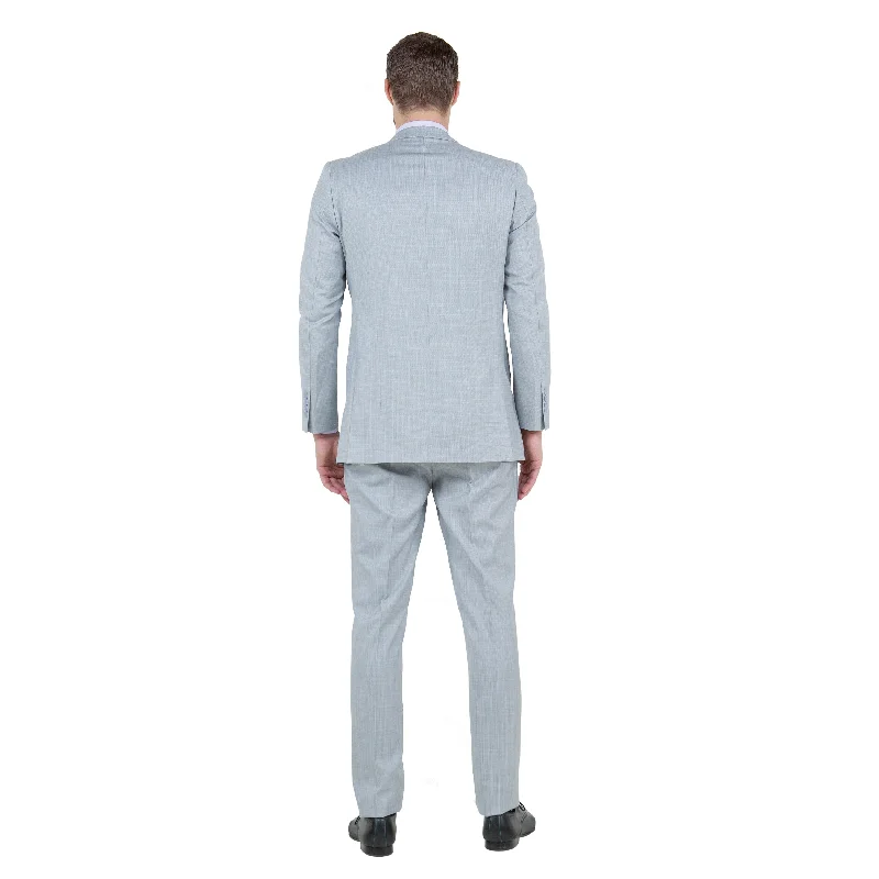 Men's 3pc Solid Textured Notch Lapel Suit Set, Light Grey