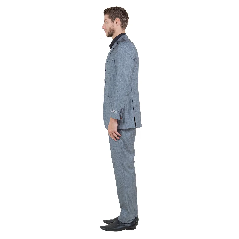 Men's 3pc Solid Textured Notch Lapel Suit Set, Grey