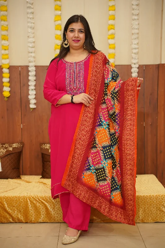 Vibrant Magenta Silk Suit Set