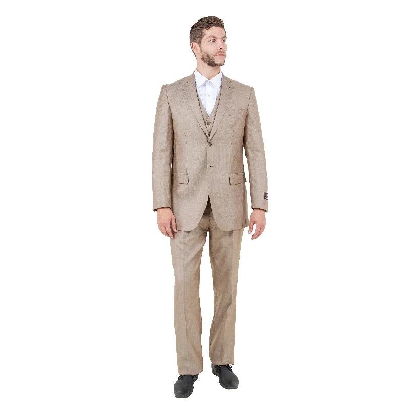 Men's Modern-Fit 3pc Sharkskin Suit Set, Stone