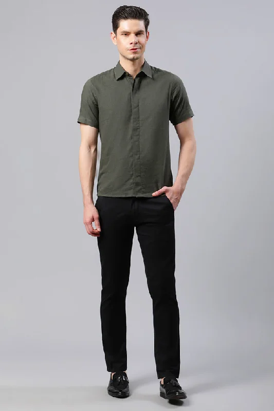 Deep Olive Solid Slim Shirt