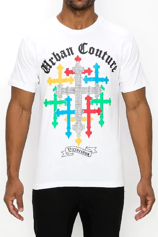 Crystal Embellished Cross Urban Couture T-Shirts