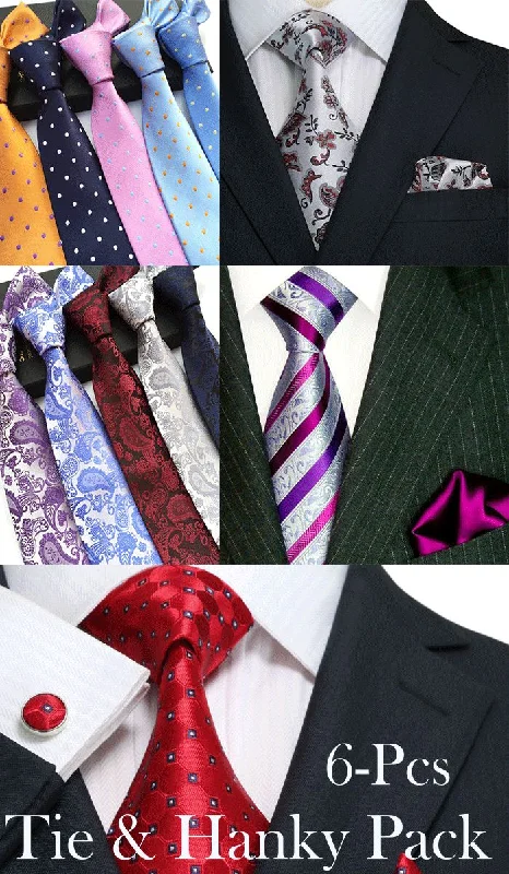 Men Tie & Hanky Assorted 6-Pcs Pre-Pack