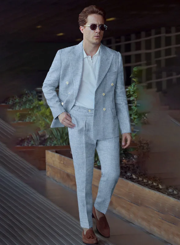 Tropical Blue Double-Breasted Linen Suit