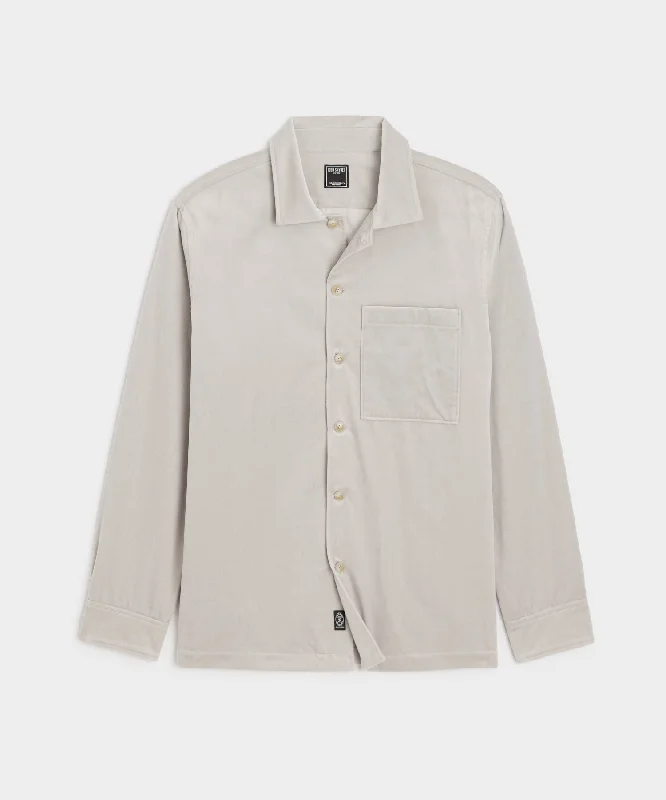 Italian Velvet Overshirt in Dove Grey