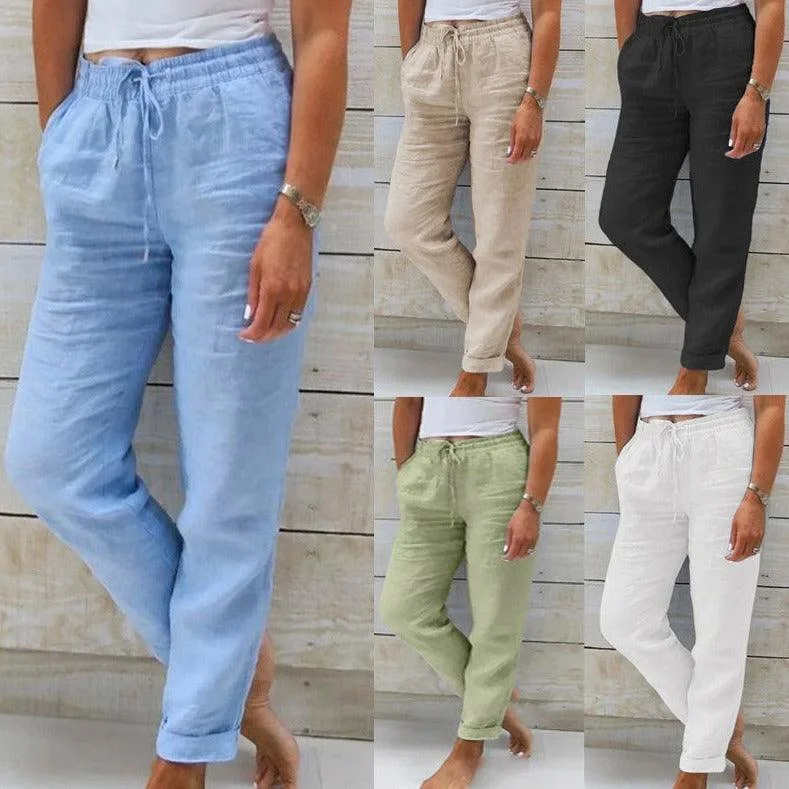 Maxime High Waist Elastic Waist Cotton Casual Pants