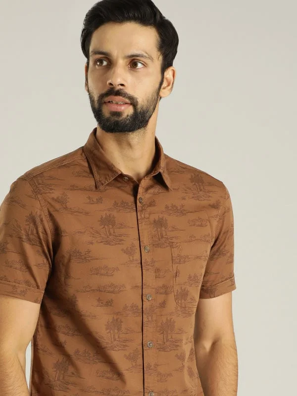 Men Printed Half Sleeve Cotton Shirt