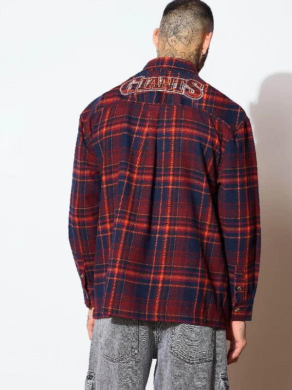 Men Rust & Blue Check GIANT Embroidery Oversize Shirt