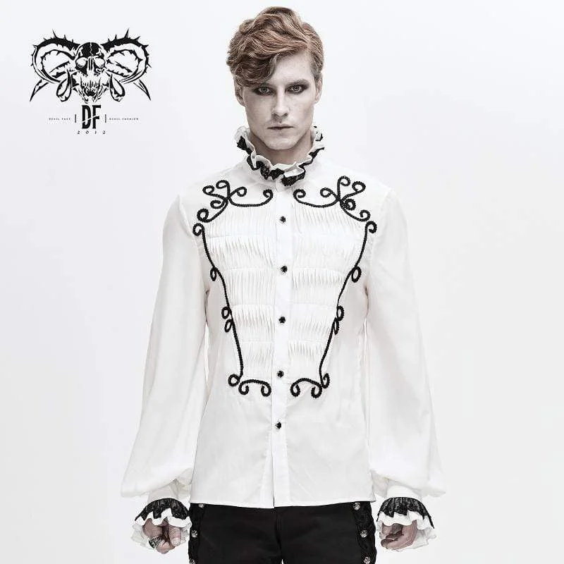 Men's Gothic Contrast Color Falbala Collar Ruffles Puff Sleeves Shirts