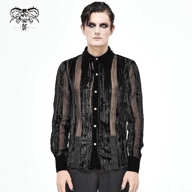 Men's Gothic Punk Stripe Sheer Black Shirt