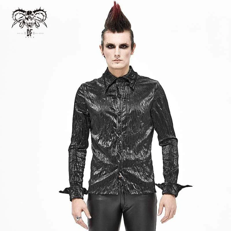 Men's Gothic Vintage Drape Faux Leather Black Shirt