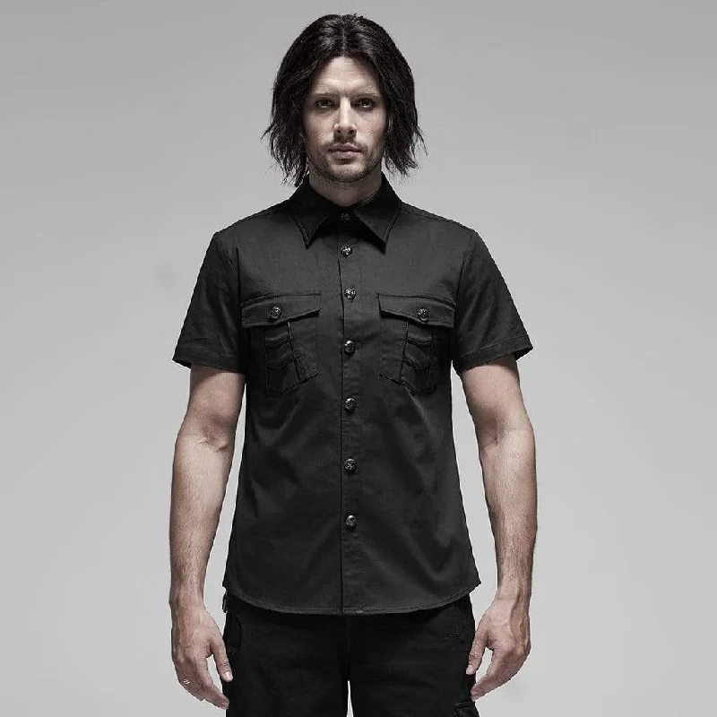 Men's Punk Short Sleeved Metal Button Shirts