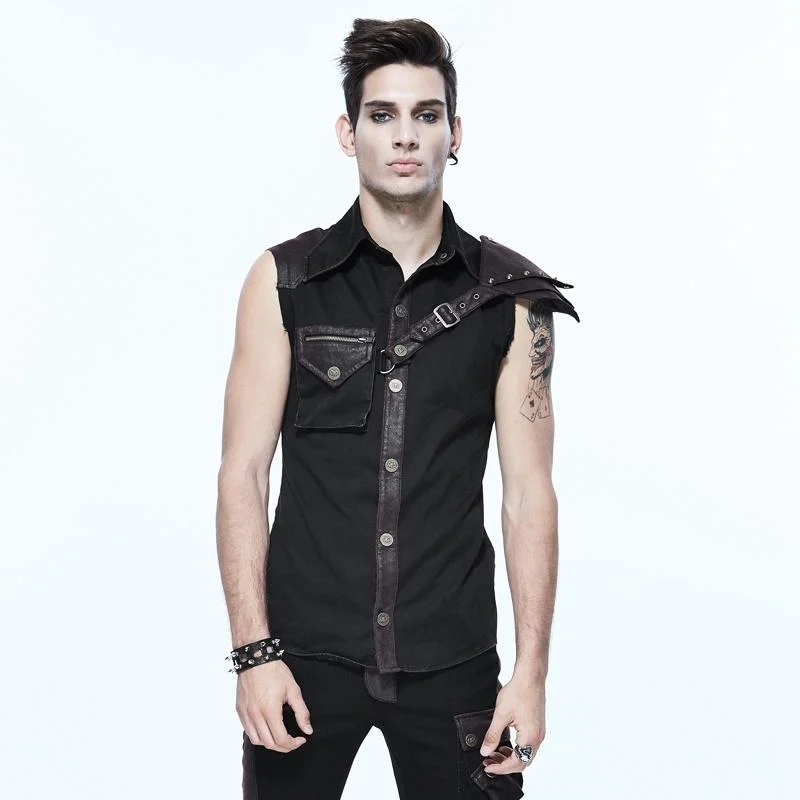 Men's Sleeveless Turned Over Collar Shirt