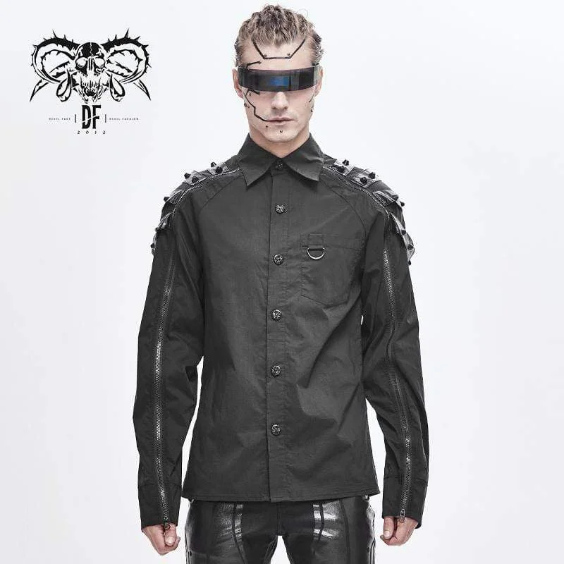 Men's Zippers Rivets Spliced Shirts